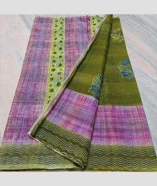 Pink and Olive kota sarees with All over Printed design