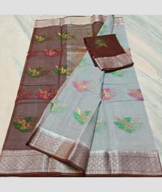 Brown and Lite Sky Blue kota sarees with All over Buttas design