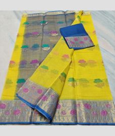 Yellow and Grey kota sarees with All over Buttas design