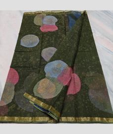 Fern Green and Golden kota sarees with All over Printed design