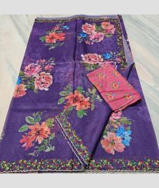 Purple and Baby Pink kota sarees with All over Embroidery work design