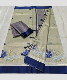 Cream and Navy Blue kota sarees with All over Embroidery work design