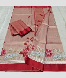Cream and Red kota sarees with All over Embroidery work design