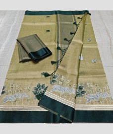 Cream and Forest Fall Green kota sarees with All over Embroidery work design