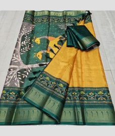 Yellow and Pine Green kota sarees with All over Printed design