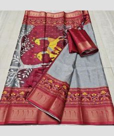 Grey and Maroon kota sarees with All over Printed design