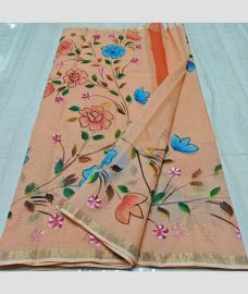 Peach and Golden kota sarees with All over Hand Brush Printed design