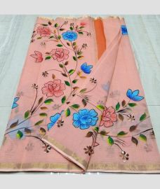 Baby Pink and Golden kota sarees with All over Hand Brush Printed design