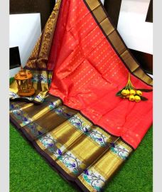 Bean Red and Dark Chocolate kuppadam pattu sarees with Paithani Border design