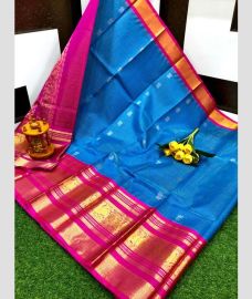 Blue and Hot Pink kuppadam pattu sarees with Paithani Border design
