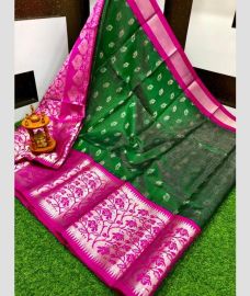 Green and Hot Pink kuppadam pattu sarees with Paithani Border design