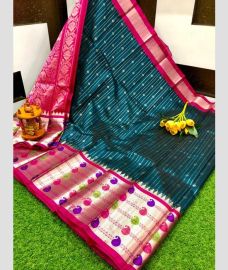 Blue Jay and Pink kuppadam pattu sarees with Paithani Border design
