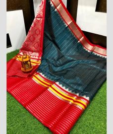 Midnight Blue and Red kuppadam pattu sarees with Paithani Border design
