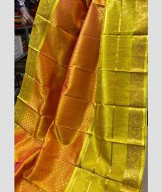 Lite Orange and Lite Parrot Green kuppadam pattu sarees with Kanchi Border design