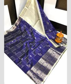 gray and blue colour kuppadam pattu sarees with Kanchi Border Desing design