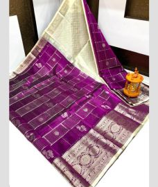 purple and gray colour kuppadam pattu sarees with Kanchi Border Desing design