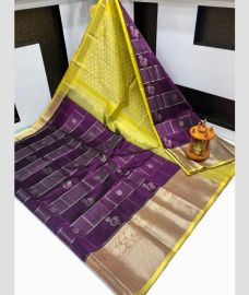 purple and light green colour kuppadam pattu sarees with Kanchi Border Desing design