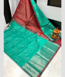 blue and brown colour kuppadam pattu sarees with Kanchi Border Desing design