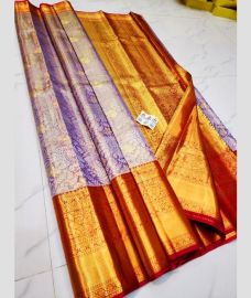 silver and gold colour kuppadam pattu sarees with All over design
