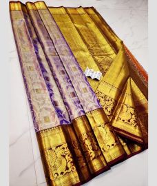 gold and silver colour kuppadam pattu sarees with All over design
