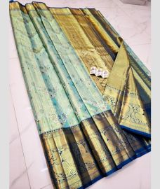light blue colour kuppadam pattu sarees with All over design