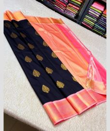 pink and violet colour kuppadam pattu sarees with All over design