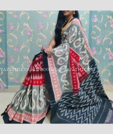 Grey and Red linen sarees with All over Digital Printed design - LINS0004047