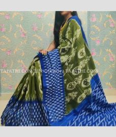 Leafy Green and Royal Blue linen sarees with All over Digital Printed design - LINS0004049