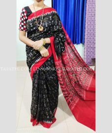Black and Red linen sarees with All over Digital Printed design - LINS0004052