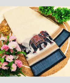 cream colour linen sarees with All over Floral Printed design
