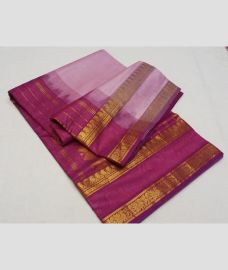 Baby Pink and 	Dark Raspberry madisar sarees with All over Lines design