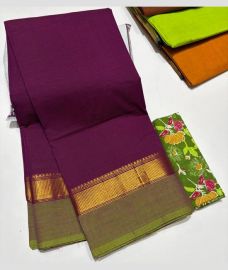 Magenta and Green mangalagiri cotton sarees with Plain design