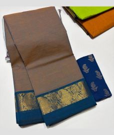 Camel Brown and Blue Ivy mangalagiri cotton sarees with Plain design