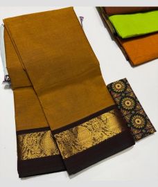 Mustard Yellow and Black mangalagiri cotton sarees with Plain design