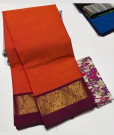 Orange and Magenta mangalagiri cotton sarees with Plain design