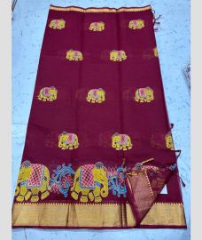 Ruby Red and Golden mangalagiri cotton sarees with Kanchi Border design