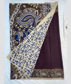 Dark Chocolate and Green mangalagiri cotton sarees with All over Kalamkari design