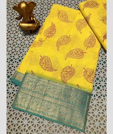 yellow colour mangalagiri cotton sarees with Kanchi Border design