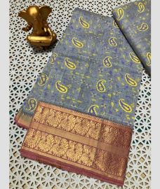 light blue colour mangalagiri cotton sarees with Kanchi Border design
