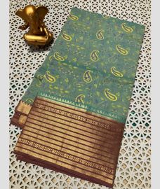 light teal colour mangalagiri cotton sarees with Kanchi Border design