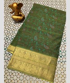 olive colour mangalagiri cotton sarees with Kanchi Border design