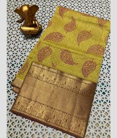 olive green colour mangalagiri cotton sarees with Kanchi Border design