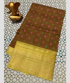 brown colour mangalagiri cotton sarees with Kanchi Border design