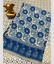 blue colour mangalagiri cotton sarees with All Over Printing design