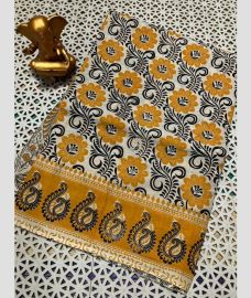 olive and gray colour mangalagiri cotton sarees with All Over Printing design