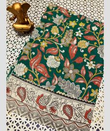 green colour mangalagiri cotton sarees with All Over Printing design
