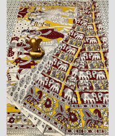 gray colour mangalagiri cotton sarees with All Over Printing design