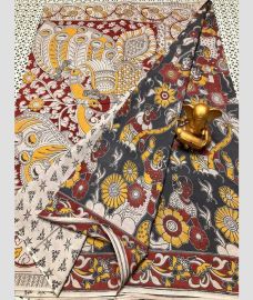gray and charcoal colour mangalagiri cotton sarees with All Over Printing design