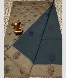 gray and blue colour mangalagiri cotton sarees with Plain design