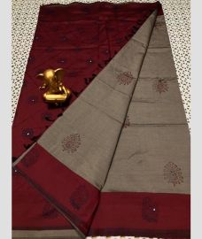 gray and maegnta colour mangalagiri cotton sarees with Plain design